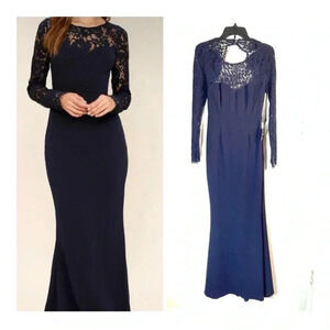 Lulus Dress Sz M Whenever You Call Lace Long Sleeve Mermaid Formal Prom Navy NEW